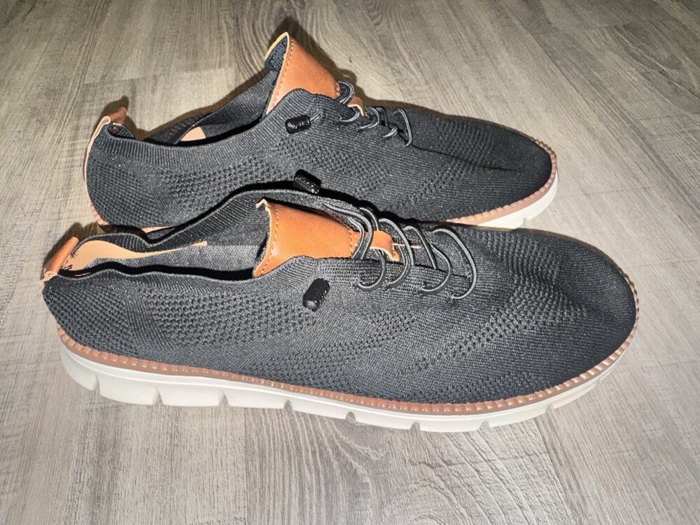 Mens Black Knit Dress Sneakers Brown Accent Lightweight Casual Shoes New